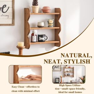 100% Solid Wood Eco-Friendly 3-Tier Vintage Multifunction Floating Wall-Mounted Kitchen <b>Dish</b> <b>Rack</b> Storage Spice - Product Image 3