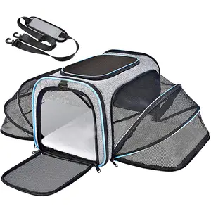 Airline Approved Expandable Cat Dog Carrier Soft-Sided Pet travel Carrier Bag with Removable Fleece Pad and Pockets