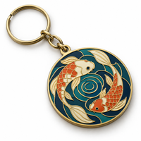 Porte-clés personnalisé avec emblème artistique de poisson océanique coloré, logo personnalisable, cadeau promotionnel d'entreprise, fournisseur en gros, fabricant de porte-clés