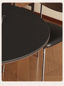 Table à manger ronde victorienne moderne pour petits appartements, plateau en pierre frittée, bois massif, table à manger 4 places - Product Image 6