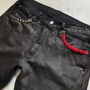 Jeans Denim da <span class=keywords><strong>Uomo</strong></span> Personalizzati Streetwear di Alta Qualità, a Vita Bassa, con Borchie, Oversize, Effetto Cerato, a Zampa Larga, Svasati e Baggy - Product Image 4