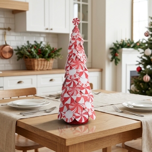 Décoration de Noël en forme de cône de bonbons à la menthe, arbre de Noël, disque tourbillonnant rouge et blanc, cane en sucre superposée scintillante pour table - Product Image 2
