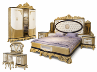Ensemble de lit king-size en bois massif de style baroque européen de luxe, sculpté à la main, feuille d'or, personnalisé, meubles de chambre à coucher, appartement, hôtel, style antique