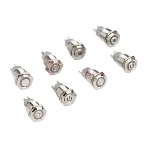 16mm 19mm High Round Metal momentary led push button switch IP67 metal water proof colorful with 5 wires latching