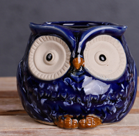 Ventes en gros de mini-pots à fleurs en céramique vernissée en forme de hibou avec trou de drainage pour jardin, maison, bureau et cadeau promotionnel