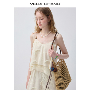 VEGA <strong>CHANG</strong> White Spaghetti Strap Maxi Dress Women with Tassel Embroidery and Tiered Ruffle Design Casual Vacation Style Dress - Product Image 2