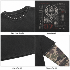 เสื้อยืดคัสตอม 300Gsm ลายพิมพ์กราฟิกแขนลายพรางสองชั้น ทรงบ็อกซี่ สไตล์สตรีทแวร์ ผู้ชาย ลุคเท่ๆ  ผ่านกระบวนการ Acid Wash - Product Image 3