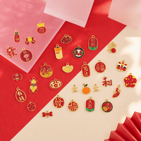 Vente en gros de pendentifs porte-bonheur chinois en émail plaqué or 18 carats en acier inoxydable 304 pour la fabrication de bijoux DIY