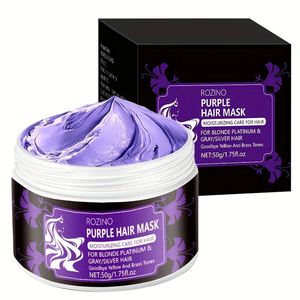 Masque capillaire violet Rozino, masque anti-jaunissement pour cheveux blonds décolorés, gris argenté, neutralise les tons jaunes et bruns, nourrit les cheveux abîmés - Product Image 1