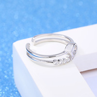Bague ajustable à double bande ouverte, grande zircone ronde, empilable, élégante, pour femme, bijoux de mariage et de promesse