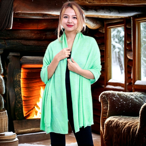 Écharpe Pashmina Luxueuse pour Femme, Grande Taille, Douce, Tricotée Côtelée, Unie Verte, Style Ethnique, Chaude, en Fil de Cachemire Durable - Product Image 1