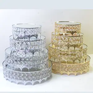 Grosir Stan Pajangan Kue Berongga Kristal Emas Perancis dengan Kubah Kaca Crown Edge Nampan Pernikahan Set Kue Berdiri 10'12 Inci