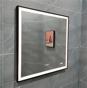 Espelho fixado na parede para banheiro, antiembaçante, à prova d' água, com interruptor de toque