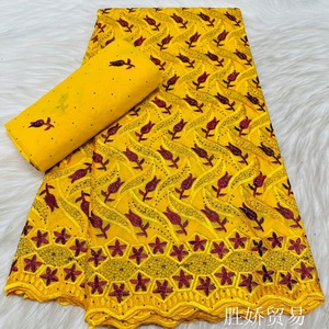 Tela africana de algodón puro con pedrería para prendas bordadas de mujer, adecuada para atuendos de fiesta y banquete, algodón suizo. - Product Image 5