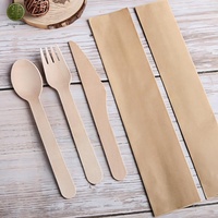 Ensemble de couverts jetables en bois pour pique-nique : cuillère, fourchette, couteau en bambou écologique pour barbecue, jardin, extérieur, repas en plein air, compostable, naturel, emballage économique
