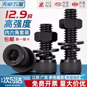 Vis à tête cylindrique à six pans creux et écrou assorti Tianzhuo Hardware, filetage complet, grade 12.9, haute résistance, M2 à M20, finition noire - Product Image 5