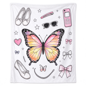 Coperta in <span class=keywords><strong>pile</strong></span> personalizzata Y2K retrò con farfalle e doodle, all'ingrosso, con stampa di fiocchi e fotocamere, morbida, per ragazze - Product Image 5