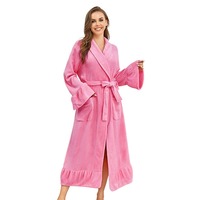 Pyjamas en flanelle Robe polaire imprimée personnalisée Peignoir de luxe Robe de soirée longue de nuit pour femmes