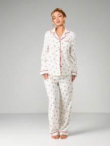 <span class=keywords><strong>Pigiama</strong></span> in Cotone <span class=keywords><strong>Modal</strong></span> a Maniche Lunghe con Stampa Ciliegie, Set PJ Personalizzato per Donne, <span class=keywords><strong>Pigiama</strong></span> in Bambù con Bordatura, Abbigliamento da Casa per Donne - Product Image 2