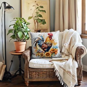 4 Pezzi Federe Decorative Stile Fattoria con Gallo, Design Gallo e <span class=keywords><strong>Girasole</strong></span> in <span class=keywords><strong>Acquerello</strong></span>, Ideali per Decorazioni Casa, Esterni, Terrazze e Giardini - Product Image 4