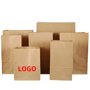 Bolsa de papel Kraft con fondo cuadrado, bolsa de papel para comida plana, bolsa de embalaje para hornear pan, personalizada al por mayor