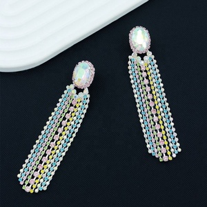 European American Color Rhinestone Tassel Long Earrings for Women New Design Exaggerated <b>Diamond</b>-Studded Ball-shaped <b>Wedding</b> - Product Image 3