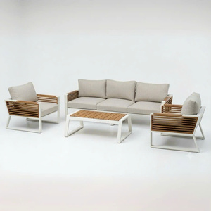 Modern Luxury Outdoor Aluminum & Acacia Wood 4-Piece Patio <b>Sofa</b> <b>Set</b> with Cushions for Resort, Garden & Hotel - Product Image 1