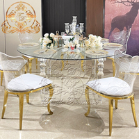 Moderne Hochzeit Event Bankett Hotel Cristal Schreibtisch Runde Form Klarer Spiegel Glasplatte Kristall Acryl Basis Esstisch