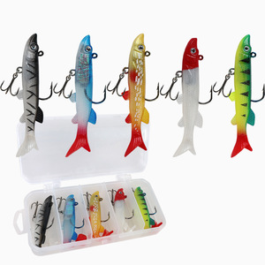 Offre Spéciale : Lot de 5 leurres souples à queue en T rayés vert et rouge, yeux 3D, flottants, pour la pêche à la perche, au snapper et au walleye - Product Image 4