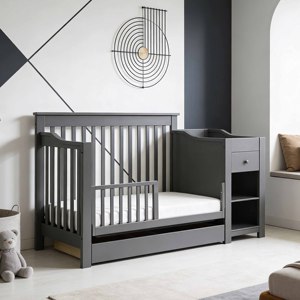 Lit bébé multifonctionnel 4 en 1 en bois de pin massif avec tiroir et table à langer, service OEM personnalisé - Product Image 2