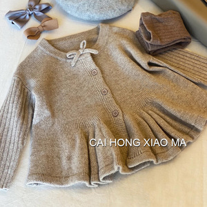 Girls Knitted Cardigan Thickening Solid Color Cotton Sweater With Label For Kids Autumn Spring Wear - Product Image 2