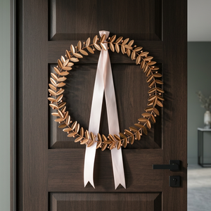 Corona Clásica de Hojas de Bronce, Redonda, Hecha a Mano, con Flores Decorativas, Sin Iluminación, Paquete Individual, Estilo Navideño - Product Image 6