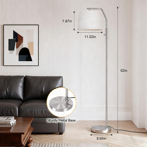 Lampadaire moderne en acier inoxydable, hauteur réglable, source de lumière LED, abat-jour blanc cassé, pour salon, chambre à coucher, bureau, salle d'étude - Product Image 3