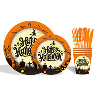 Ensemble de vaisselle pour fête d'Halloween, sorcière, citrouille, assiettes en papier, gobelets, serviettes, nappe, couverts en plastique, décoration de fête d'Halloween
