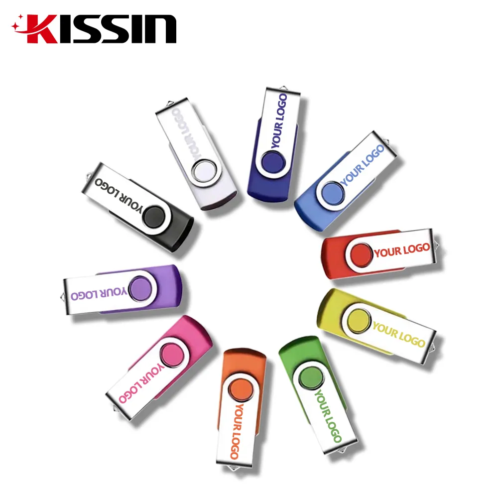 Kissin Wholesale USB Stick 2.0 3.0 Full Capacity Swivel Flash Drive Pendrive 4GB 8GB 16GB 32GB 64GB 128GB Custom USB Flash Drive