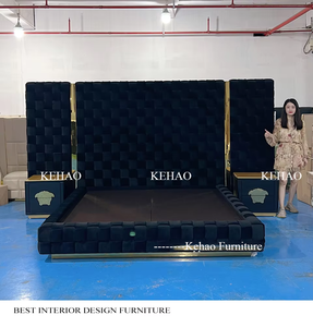 Mobilier de chambre à coucher Premium <span class=keywords><strong>Lit</strong></span> Bett Cadre de <span class=keywords><strong>lit</strong></span> <span class=keywords><strong>King</strong></span> <span class=keywords><strong>Size</strong></span> Ensemble de lits rembourrés en velours italien Lits doubles modernes de luxe - Product Image 2