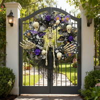 Décorations de porte de garage en plastique imperméable, décoration de crâne d'Halloween, décoration vintage d'horreur d'Halloween, décoration de couronne, utilisation pour fête à la maison