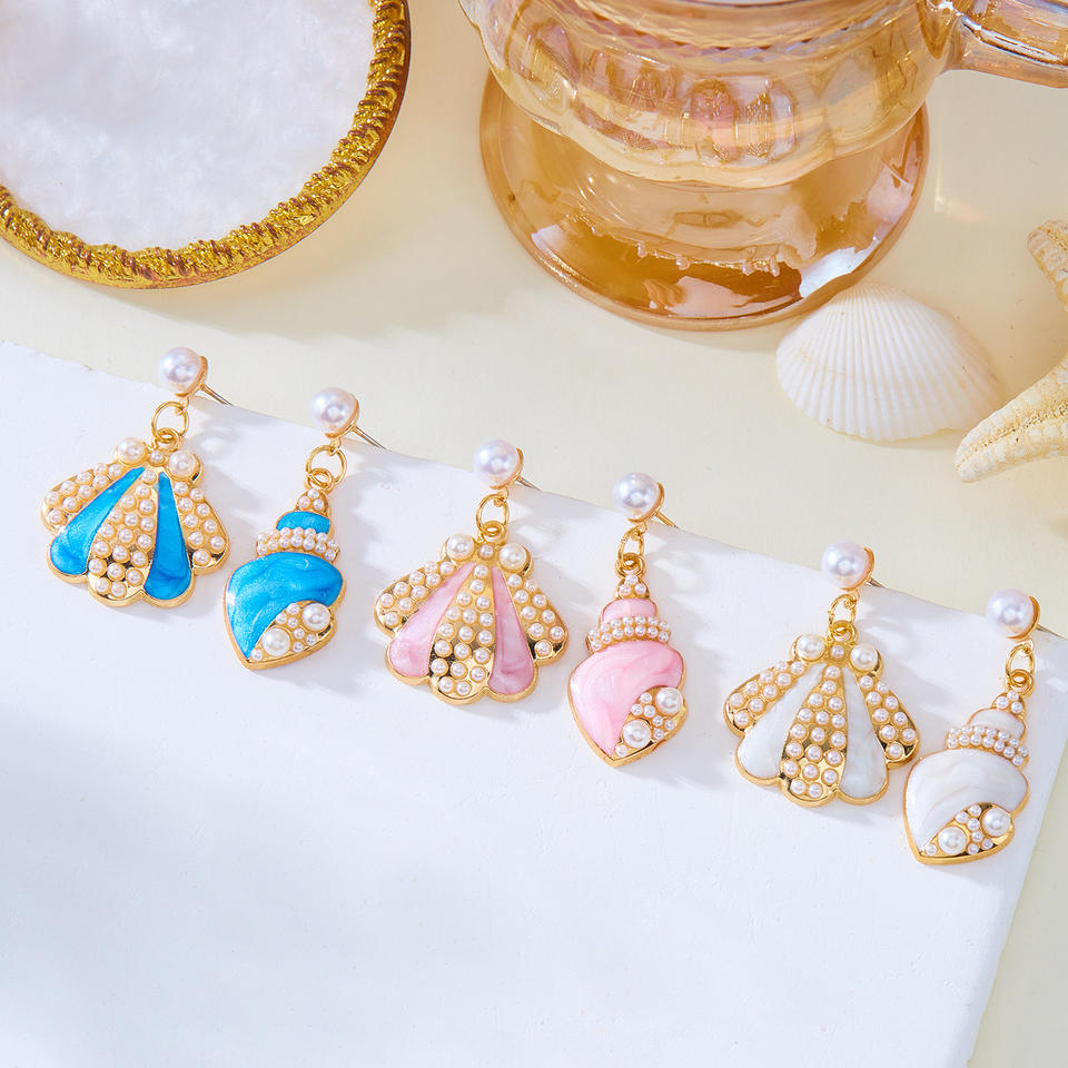 Cross-Border Fashion Drop Oil Pearl Conch Shell Earrings New Small ...