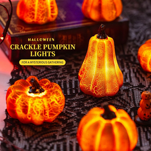 Linterna de Resina LED con Forma de Calabaza para Halloween, Decoración de Calabaza con Textura Agrietada para Mesa, Gabinete, Fiesta, Exhibición en el Hogar - Product Image 4