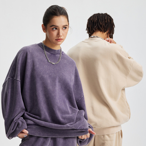 Wholesale Custom 430G Heavyweight Cotton Men's Sweatshirt Autumn Winter Washed <b>Tie</b> Dye Crew Neck Turtleneck with Hidden Pocket - Product Image 1