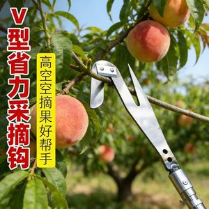 Gancho en forma de V para recoger frutas, herramienta manual de acero inoxidable para cosecha aérea de lichi, longan, melocotón, tijeras de jardinería - Product Image 1