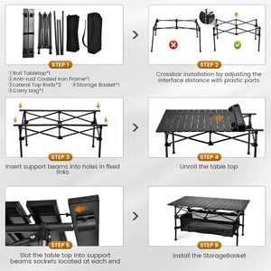 HISPEED Custom Outdoor Lightweight 90x60 Aluminum Picnic <strong>Table</strong> IGT Wood Grain Roll <strong>Foldable</strong> <strong>Camping</strong> <strong>Table</strong> with Carry Bag - Product Image 4