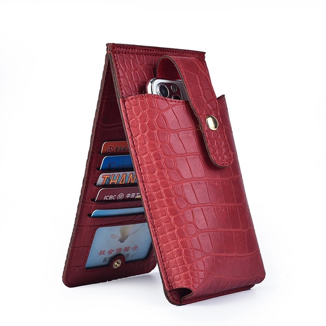 2022 New Fashion Long Crocodile Pattern PU Leather Card Wallet for Women With Strap,Lady Mobile Cell Phone Bag Card Holder Case