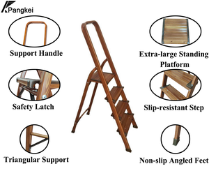 Échelle pliante en aluminium de haute qualité à 4 marches avec finition imitation bois et marches larges pour l'organisation des étagères de cuisine et de supermarché en intérieur - Product Image 2