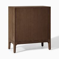 Console basse AJUNION en chêne brun foncé, placage bois d'ingénierie, avec portes en verre cintrées, table d'appoint avec rangement