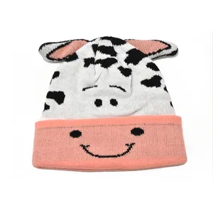 New Fashion Winter Warm children Knitted Beanie Hat kids Animal Print Designer Cow Print Beanie