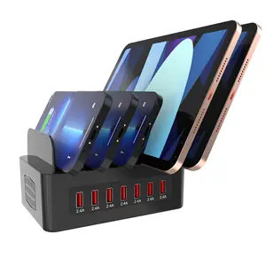 Multi port Charging Station with Rapid Charging Auto Detect Technology Safety Guaranteed 10-Port Smart USB Ports for all mobiles
