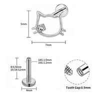 Labret de piercing en titane ASTM F136 avec zircone cubique 16G, à filetage interne, pour hélix et cartilage