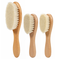 Brosse à cheveux pour bébé en bois de hêtre, brosse à visage pour bébé en bois de Schima, brosse de toilettage pour nouveau-né à poils doux en laine d'agneau