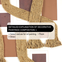 Tableau mural encadré corde jute naturelle fait main, texture 3D lignes géométriques abstraites, déco maison Wabi Sabi